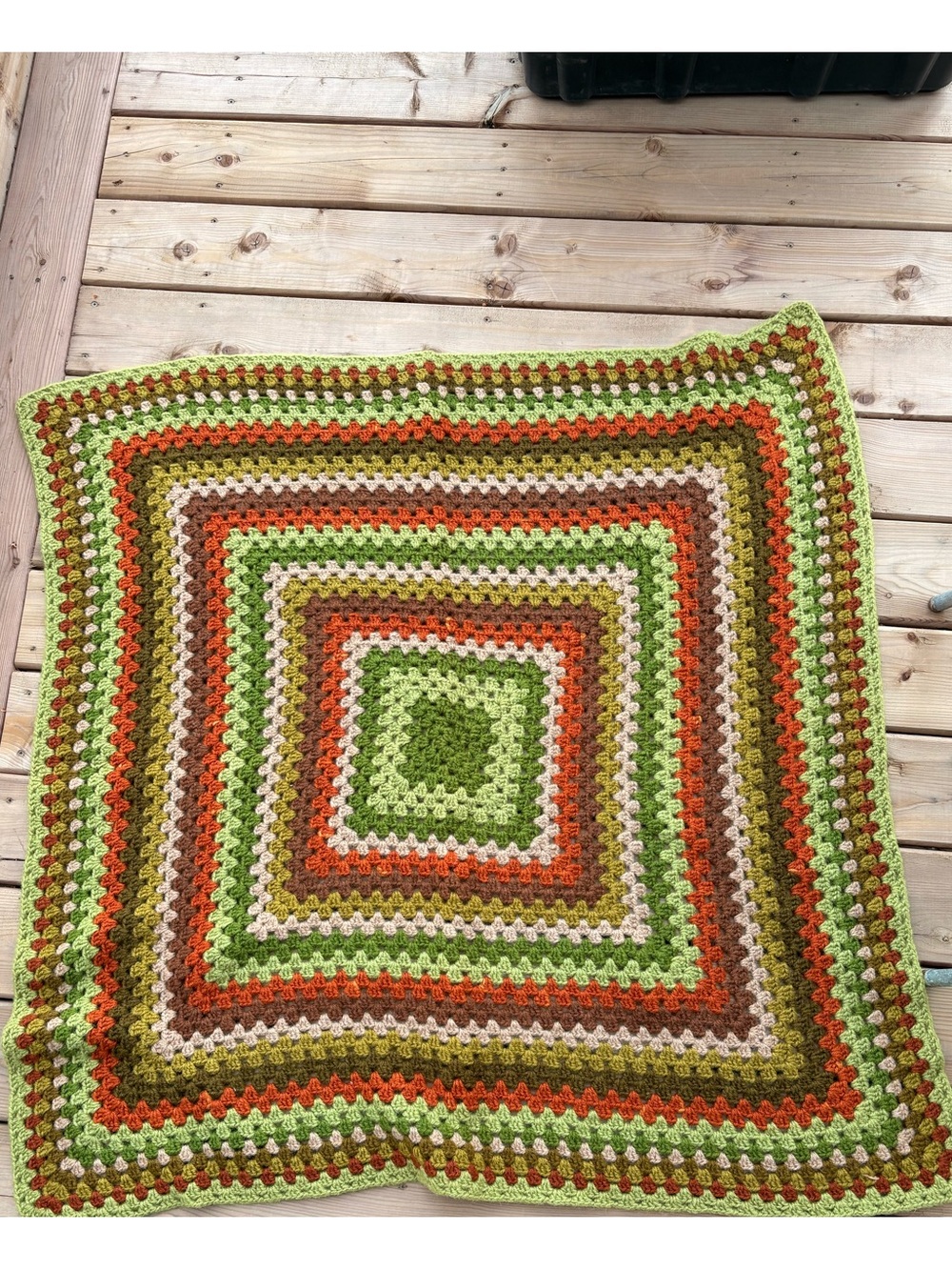 Handmade Crochet Throw Blanket in Green, Orange & Brown